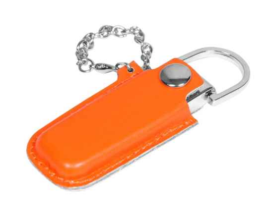 USB 2.0- флешка на 16 Гб в массивном корпусе с кожаным чехлом, 16Gb, 6214.16.08, Цвет: оранжевый,серебристый, Размер: 16Gb