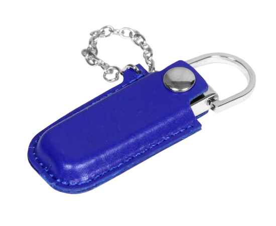 USB 2.0- флешка на 16 Гб в массивном корпусе с кожаным чехлом, 16Gb, 6214.16.02, Цвет: синий,серебристый, Размер: 16Gb