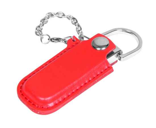 USB 2.0- флешка на 16 Гб в массивном корпусе с кожаным чехлом, 16Gb, 6214.16.01, Цвет: красный,серебристый, Размер: 16Gb