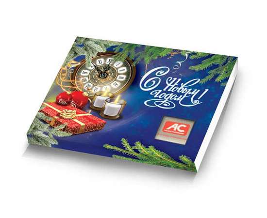 Новогодний шоколадный набор «Часы №1» 60г из 12 шоколадок 5г с логотипом клиента