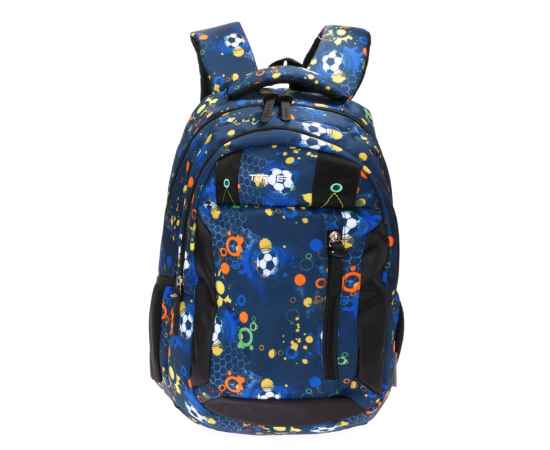 Рюкзак TORBER CLASS X, черно-синий с рисунком 'Мячики', полиэстер, 45 x 32 x 16 см