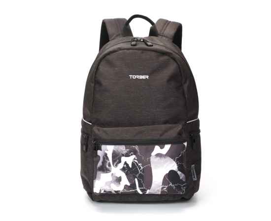 Рюкзак TORBER GRAFFI, серый с карманом черно-белого цвета, полиэстер, 44 х 31 х 18 см