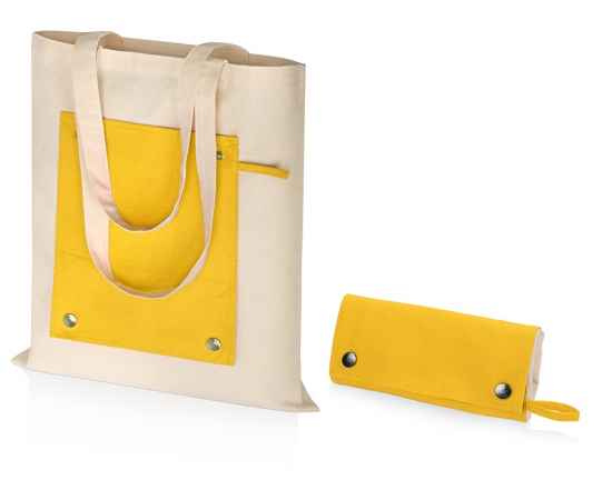 Складная хлопковая сумка для шопинга Gross с карманом, 180 г/м2, 955154, Цвет: натуральный,желтый