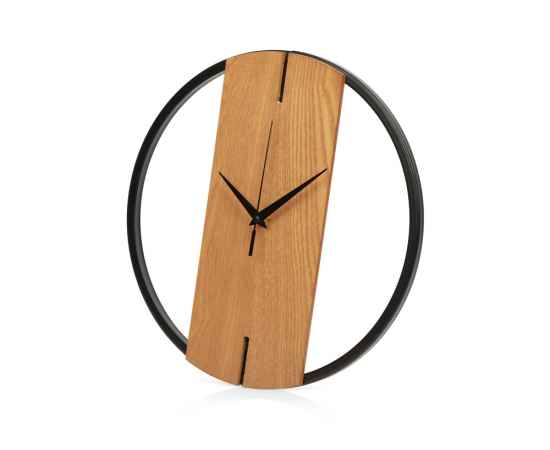Деревянные часы с металлическим ободом Time Wheel, 186237, Цвет: натуральный,черный