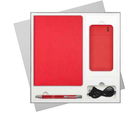 Подарочный набор Rain, красный (ежедневник, ручка, аккумулятор)