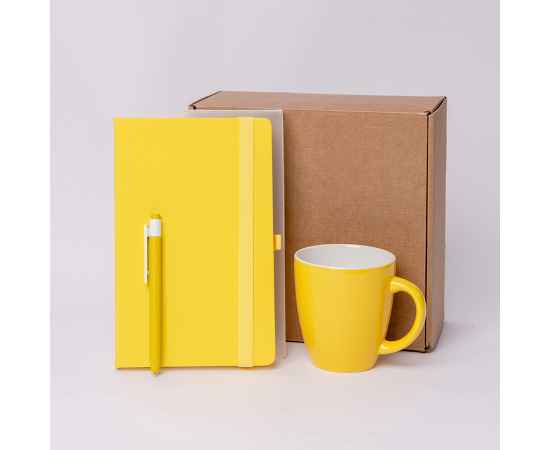 Подарочный набор JOY: блокнот, ручка, кружка, коробка, стружка, жёлтый