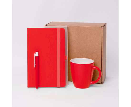 Подарочный набор JOY: блокнот, ручка, кружка, коробка, стружка, красный, Цвет: красный, Размер: 25,5 x 21,5 x 11 см.