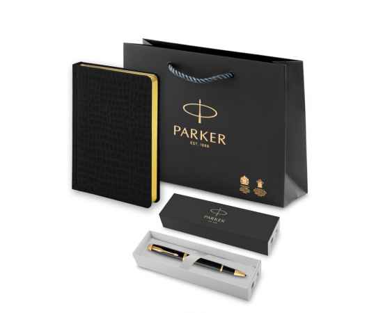 Подарочный набор Parker: ручка-роллер Parker IM Metal Black GTи ежедневник черного цвета с имитацией под кожу рептилии