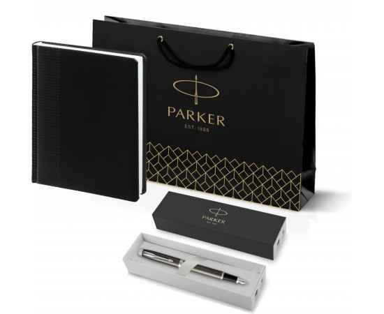 Подарочный набор: Перьевая ручка Parker IM Metal, F221, цвет: Black GT, перо: M и Ежедневник недатированный черный