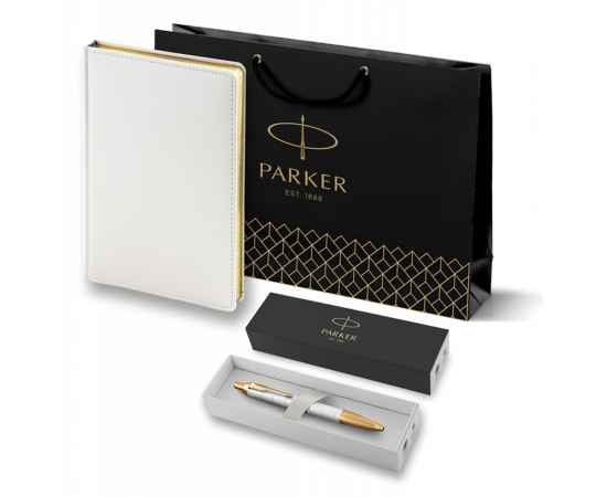 Подарочный набор: Ручка шариковая Parker IM Premium K318 Pearl GT, цвет чернил синий и белый недатированный ежедневник с золотым срезом