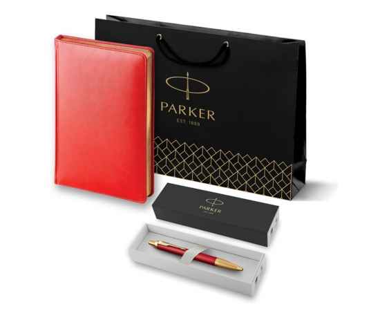Подарочный набор: Шариковая ручка Parker IM Premium K318 Red GT, цвет чернил синий и красный недатированный ежедневник с золотым срезом