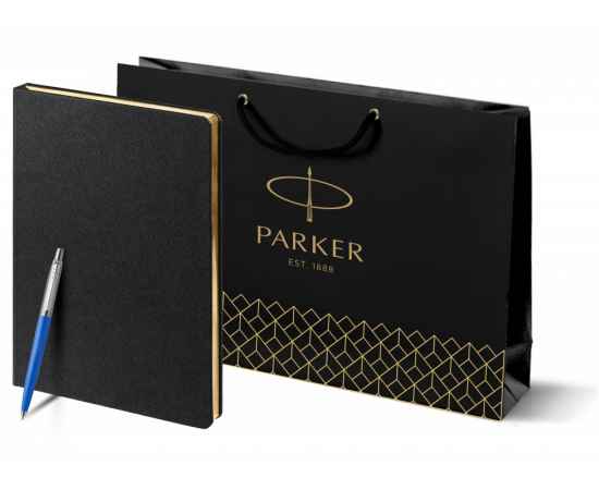 Подарочный набор: Шариковая ручка Parker Jotter ORIGINALS BLUE CT, стержень: Mblue  и Ежедневник недатированный черный с золотистым с