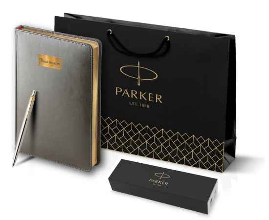 Подарочный набор: Ежедневник серый  и Шариковая ручка Parker Jotter Essential, St. Steel GT