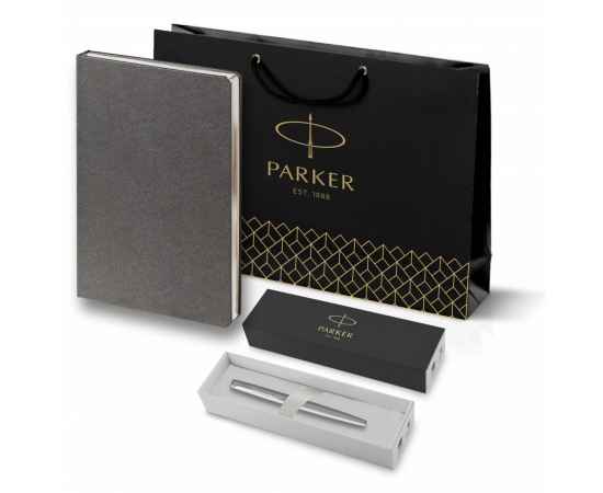 Подарочный набор: Ручка перьевая Parker Jotter Stainless Steel  и Ежедневник недатированный  серый
