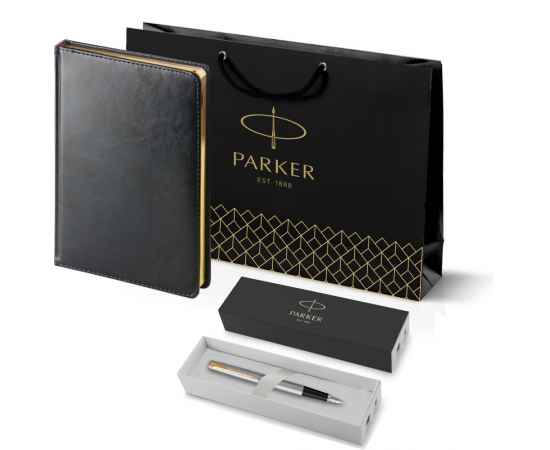 Подарочный набор: Ручка перьевая Parker Jotter Stainless Steel GT и Ежедневник черный недатированный