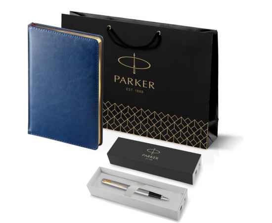 Подарочный набор: Ручка перьевая Parker Jotter Stainless Steel GT и Ежедневник синий недатированный