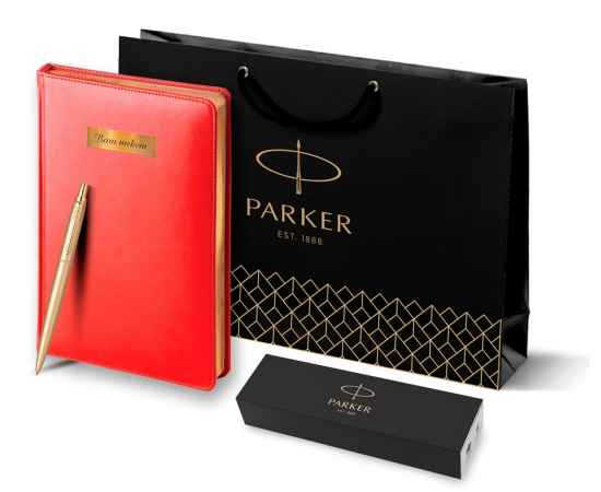 Подарочный набор Parker: Ежедневник красного цвета с золотом и шариковая ручка Parker Jotter XL YellowGold, цвет стержня синий
