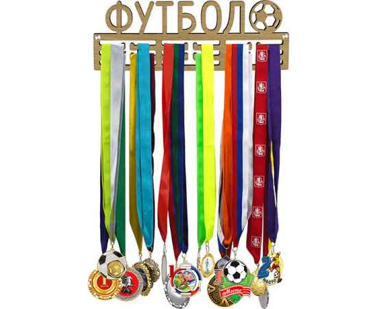 3000-Ф00 Медальница (держатель для медалей) Футбол, 38х13х0,7 (под дерево), изображение 2