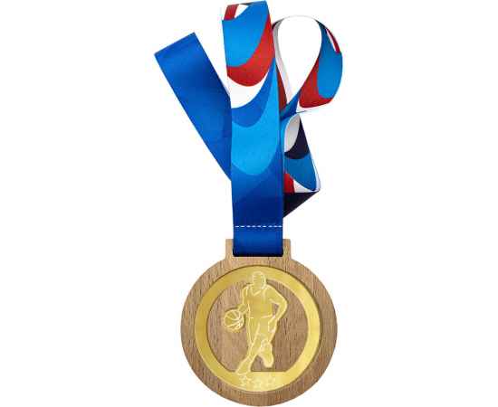 Деревянная медаль с лентой Баскетбол, золото
