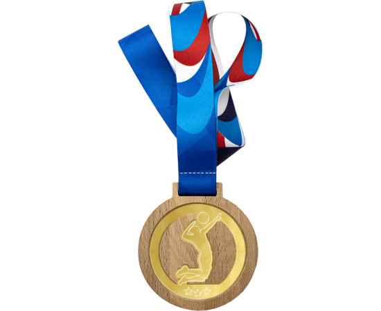 Деревянная медаль с лентой Волейбол, золото