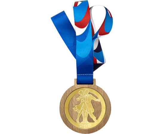 Деревянная медаль с лентой Танцы (танцевальная пара), золото