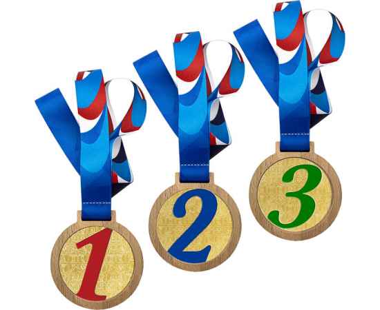 Деревянная медаль с лентой 2 место (синяя), синий