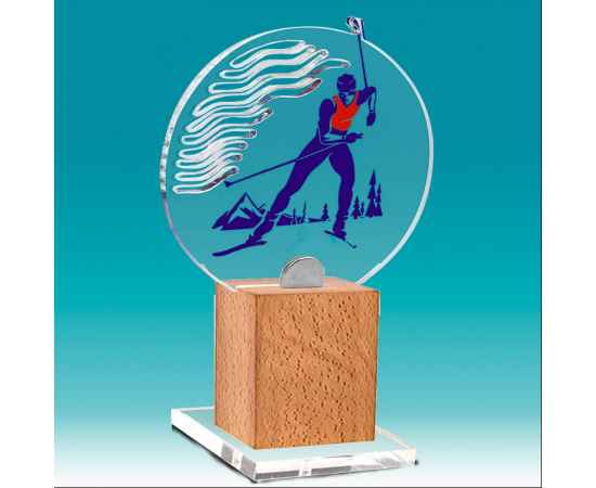 Акриловая награда на деревянной подставке Лыжный спорт, 10х16х10 (прозрачный)