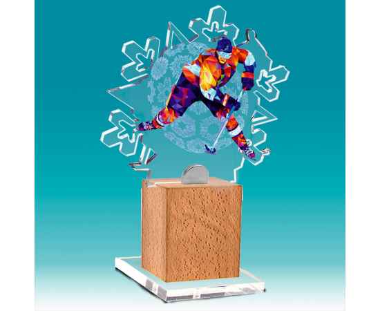 Акриловая награда на деревянной подставке Хоккей, 5х18х5 (прозрачный)