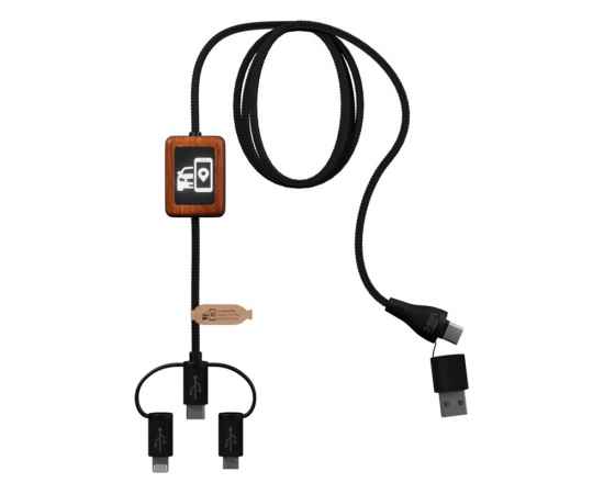 Зарядный кабель из резины и бамбука с поддержкой передачи данных и двойным светящимся логотипом, 2PX13890