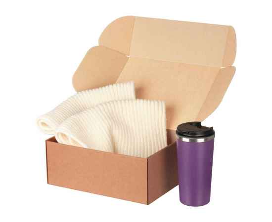 Подарочный набор Forges, бежевый/фиолетовый (шарф, термокружка)