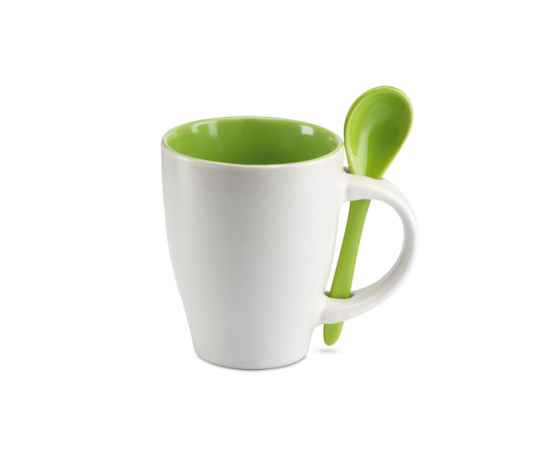 Чашка с ложкой, зеленый, Цвет: зеленый-зеленый, Размер: 7x10 см