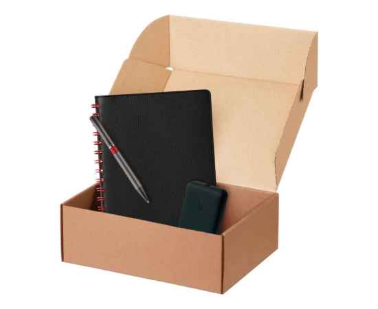 Подарочный набор Vista, черный/красный (ежедневник, ручка, аккумулятор)