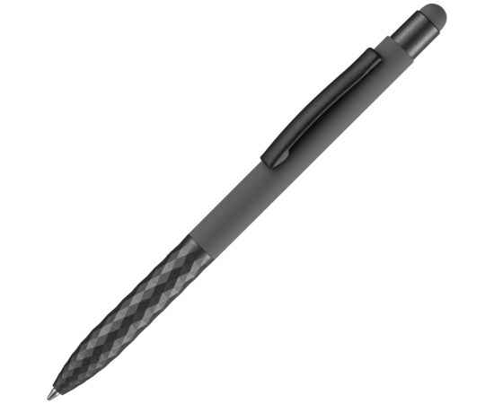 Ручка шариковая Digit Soft Touch со стилусом, серая, Цвет: серый