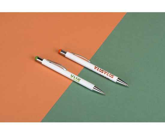 Ручка металлическая шариковая Flowery со стилусом, 11314.13, Цвет: белый,оранжевый, изображение 5