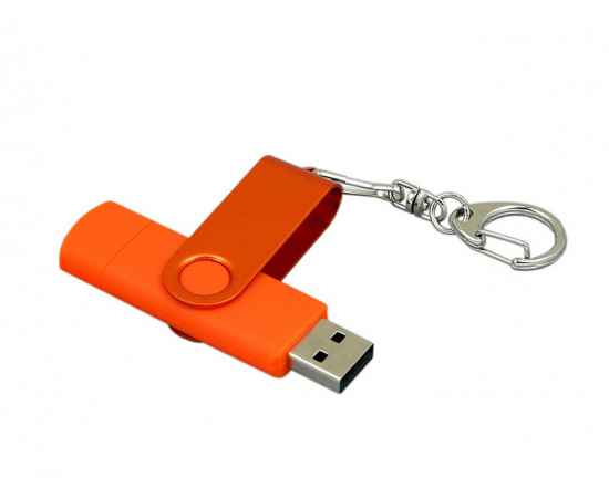 USB 2.0- флешка на 64 Гб с поворотным механизмом и дополнительным разъемом Micro USB, 64Gb, 7031.64.08, Цвет: оранжевый, Размер: 64Gb, изображение 3