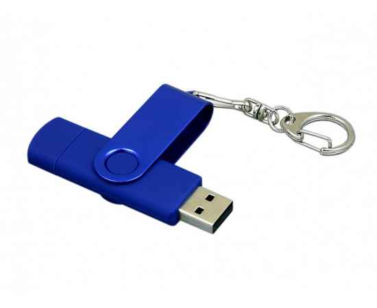 USB 2.0- флешка на 16 Гб с поворотным механизмом и дополнительным разъемом Micro USB, 16Gb, 7031.16.02, Цвет: синий, Размер: 16Gb, изображение 3