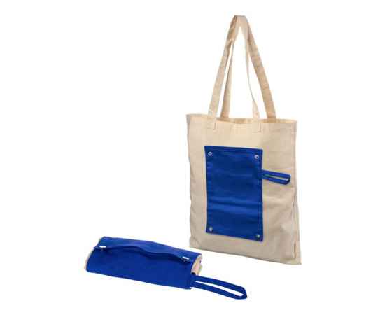 Складная сумка на кнопках, 180 г/м2, 12040702, Цвет: синий,натуральный, изображение 4