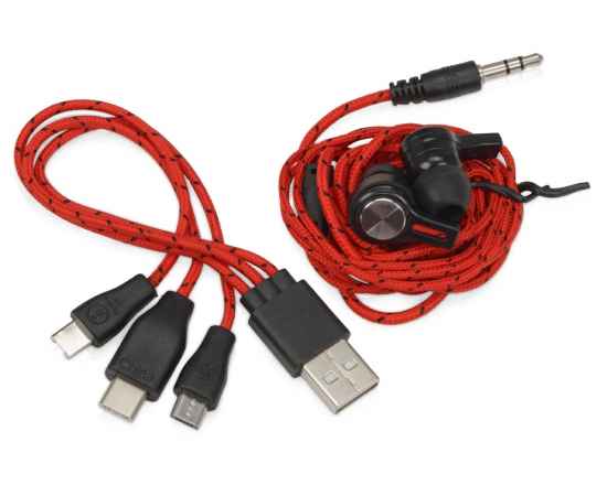 700901 Набор In motion с наушниками и зарядным кабелем 3 в 1, Цвет: красный,красный, изображение 4