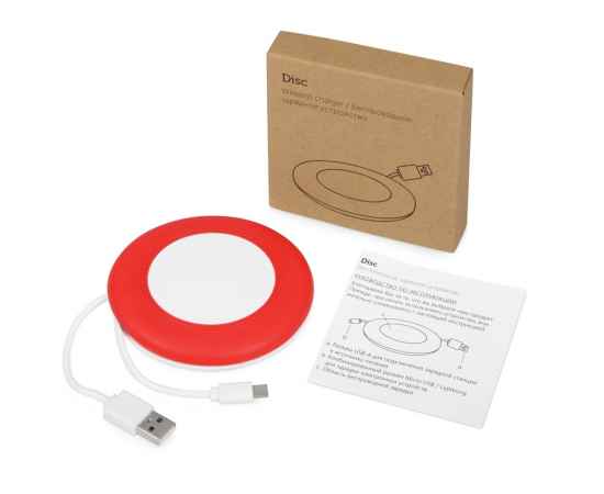 590901 Беспроводное зарядное устройство Disc со встроенным кабелем 2 в 1, Цвет: красный, изображение 3