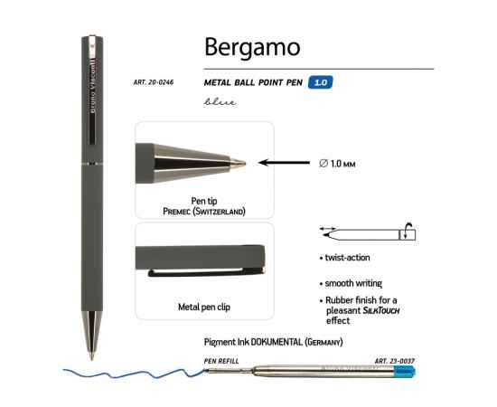 Ручка металлическая шариковая Bergamo, 20-0246, Цвет: серый, изображение 3
