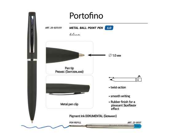 Ручка металлическая шариковая Portofino, 20-0251.01, Цвет: черный, изображение 3