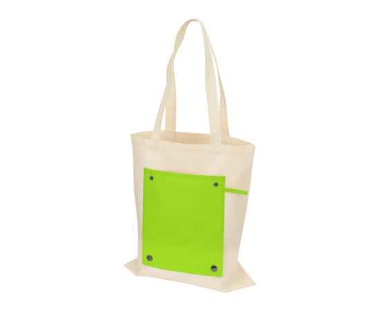 Складная хлопковая сумка для шопинга Gross с карманом, 180 г/м2, 955103, Цвет: зеленое яблоко,натуральный, изображение 3