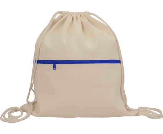 Рюкзак-мешок хлопковый Lark с цветной молнией, 955112, Цвет: синий,натуральный, изображение 3