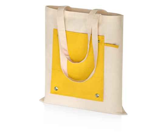 Складная хлопковая сумка для шопинга Gross с карманом, 180 г/м2, 955154, Цвет: натуральный,желтый, изображение 2