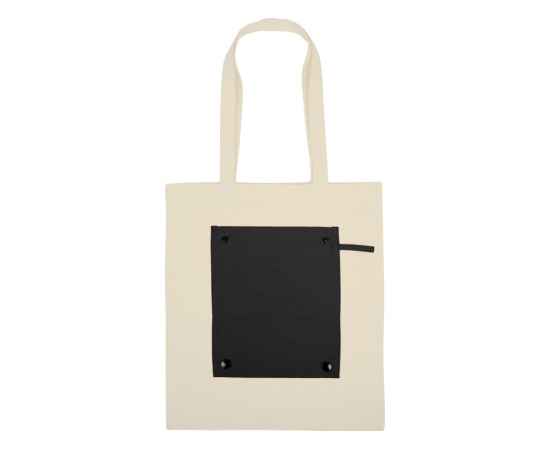 Складная хлопковая сумка для шопинга Gross с карманом, 180 г/м2, 955157, Цвет: черный,натуральный, изображение 10