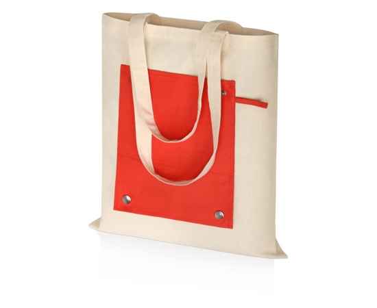Складная хлопковая сумка для шопинга Gross с карманом, 180 г/м2, 955101, Цвет: красный,натуральный, изображение 2