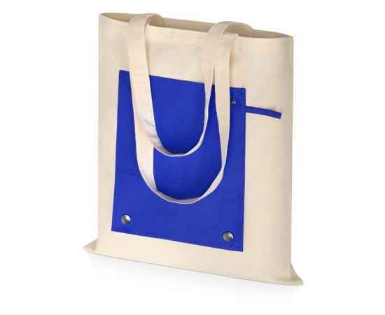 Складная хлопковая сумка для шопинга Gross с карманом, 180 г/м2, 955102, Цвет: синий,натуральный, изображение 2