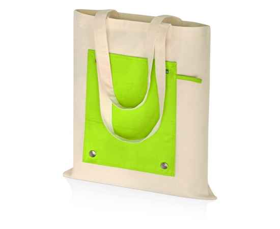 Складная хлопковая сумка для шопинга Gross с карманом, 180 г/м2, 955103, Цвет: зеленое яблоко,натуральный, изображение 2