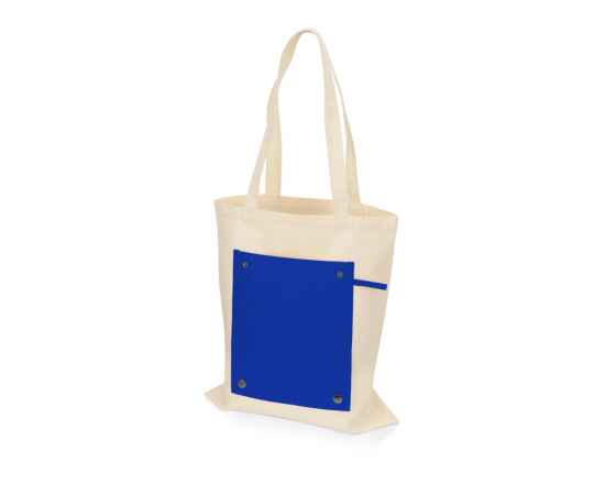 Складная хлопковая сумка для шопинга Gross с карманом, 180 г/м2, 955102, Цвет: синий,натуральный, изображение 3