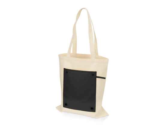 Складная хлопковая сумка для шопинга Gross с карманом, 180 г/м2, 955157, Цвет: черный,натуральный, изображение 3